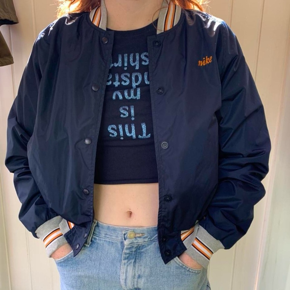 Nike Blue Varsity Jacket with Ribbed Trim